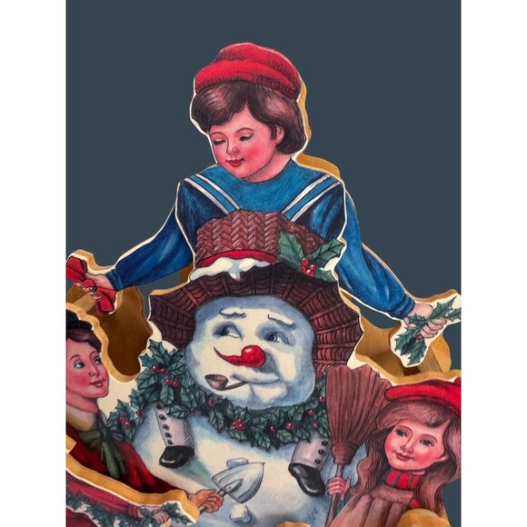 Vintage Wood Animated Musical Christmas Decoration With Snowman & Children - Picture 6 of 9